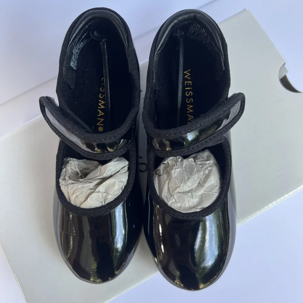 Weissman W2600 No Tie Tap Shoe Shiny Black Patent Child Size 9 CM Worn One Time